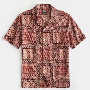Todd Snyder Men's Red Kalamkari Block Print Short Sleeve Shirt - Medium